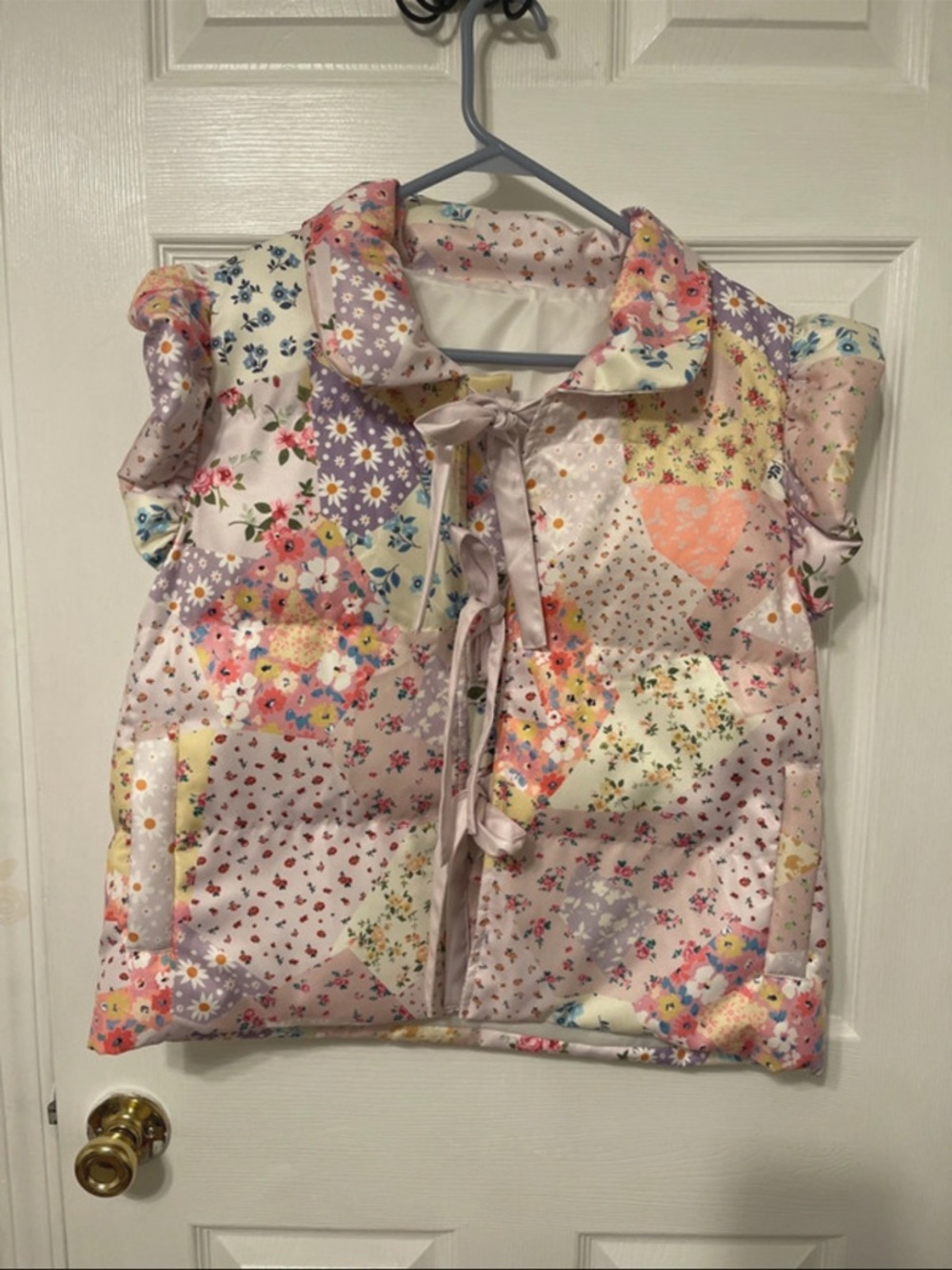 SHEIN Girls' Multicolor Floral Patchwork Puffer Vest